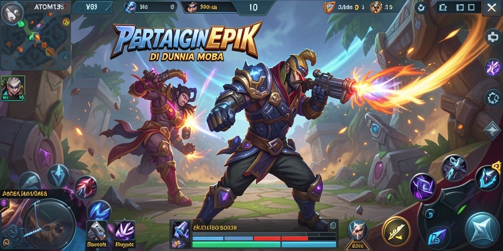 Screenshot gameplay ATOM138 menampilkan aksi seru di arena MOBA.