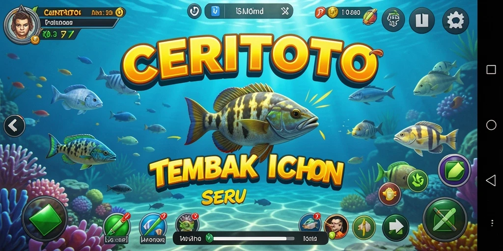 Tampilan gameplay seru di CERITOTO saat menembak ikan.