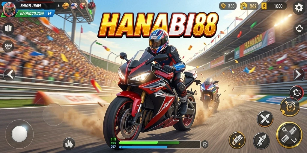 Tampilan aksi balapan motor yang mendebarkan.