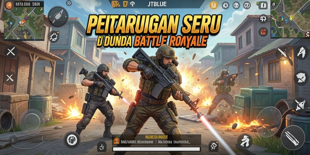 Screenshot gameplay JTBLUE menampilkan aksi Battle Royale yang seru.