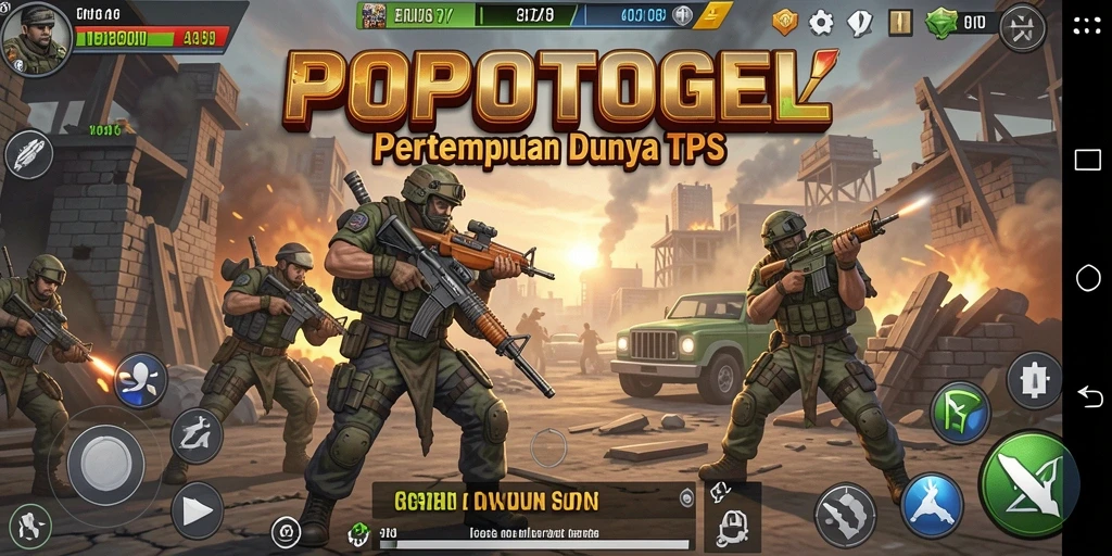 Screenshot menampilkan gameplay seru dari POPOTOGEL dengan aksi TPS.