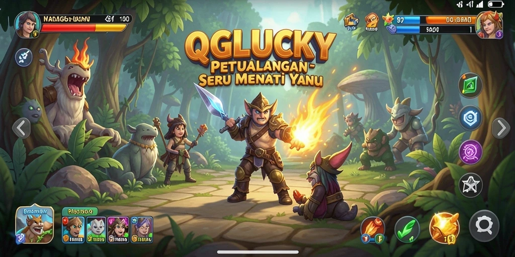 Tampilan gameplay QGLUCKY menampilkan petualangan seru dan beragam karakter.