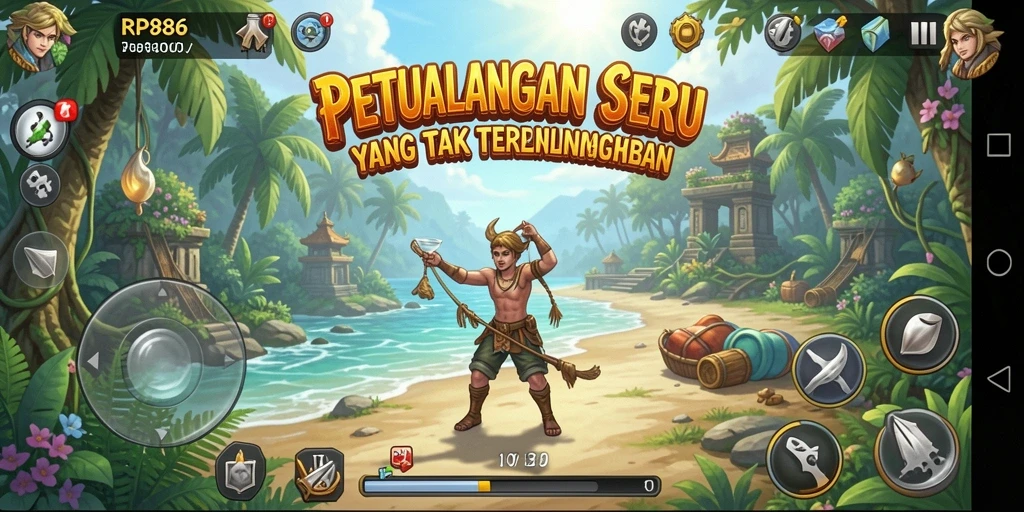 Tampilan gameplay seru dari RP886 yang menampilkan misi petualangan.